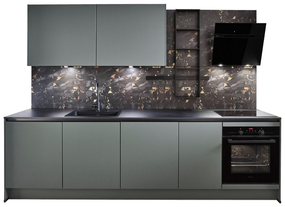 Küchenzeile Eastbourne Ohne Geräte 290 Cm Mineralgrün - Basics, Holzwerkstoff (290cm) - Vertico