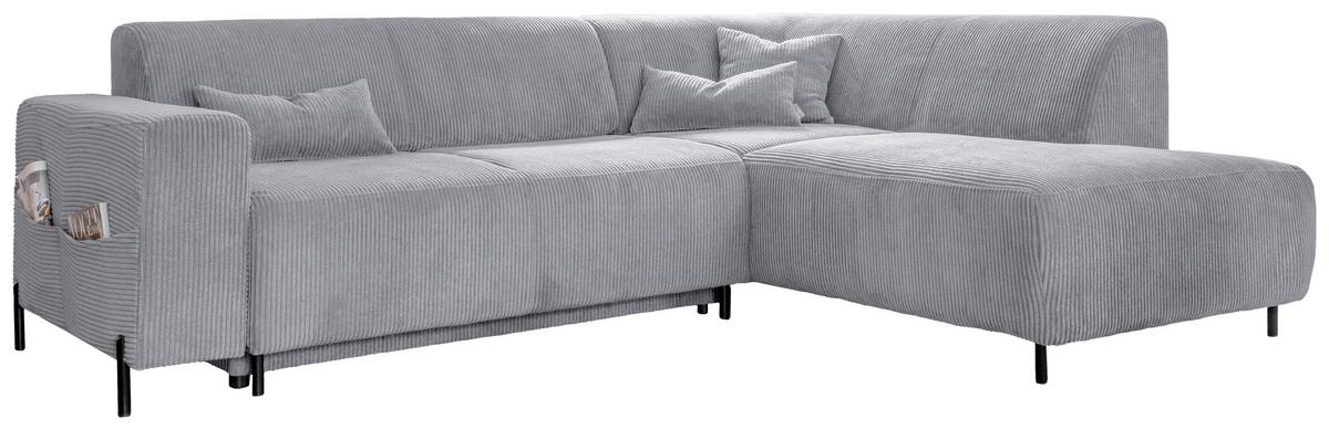 Rohová sedačka CÉLINE, pravá, světle šedý manšestr - černá/světle šedá, kov/textil (250/192cm) - MID.YOU