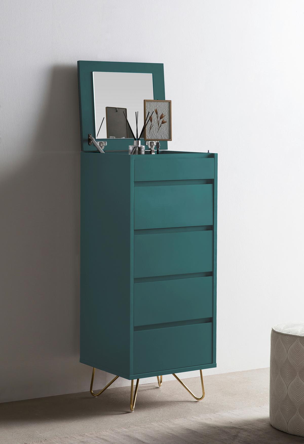 Kommode Blau B: 45cm - Blau/Messingfarben, Design, Glas/Holzwerkstoff (45/110/40cm) - Livetastic