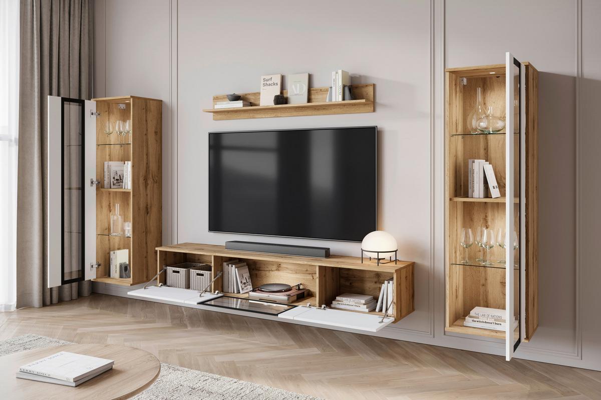 OBÝVACIA STENA CARO - čierna/biela s vysokým leskom, Trend, kompozitné drevo/plast (262/141,9/33cm) - Livetastic