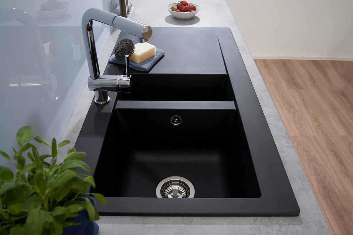 Spüle Respekta Denver Kunststein Bxt: 100x50 cm - Schwarz, Trend, Glas/Kunststoff (100/20/50cm) - Respekta