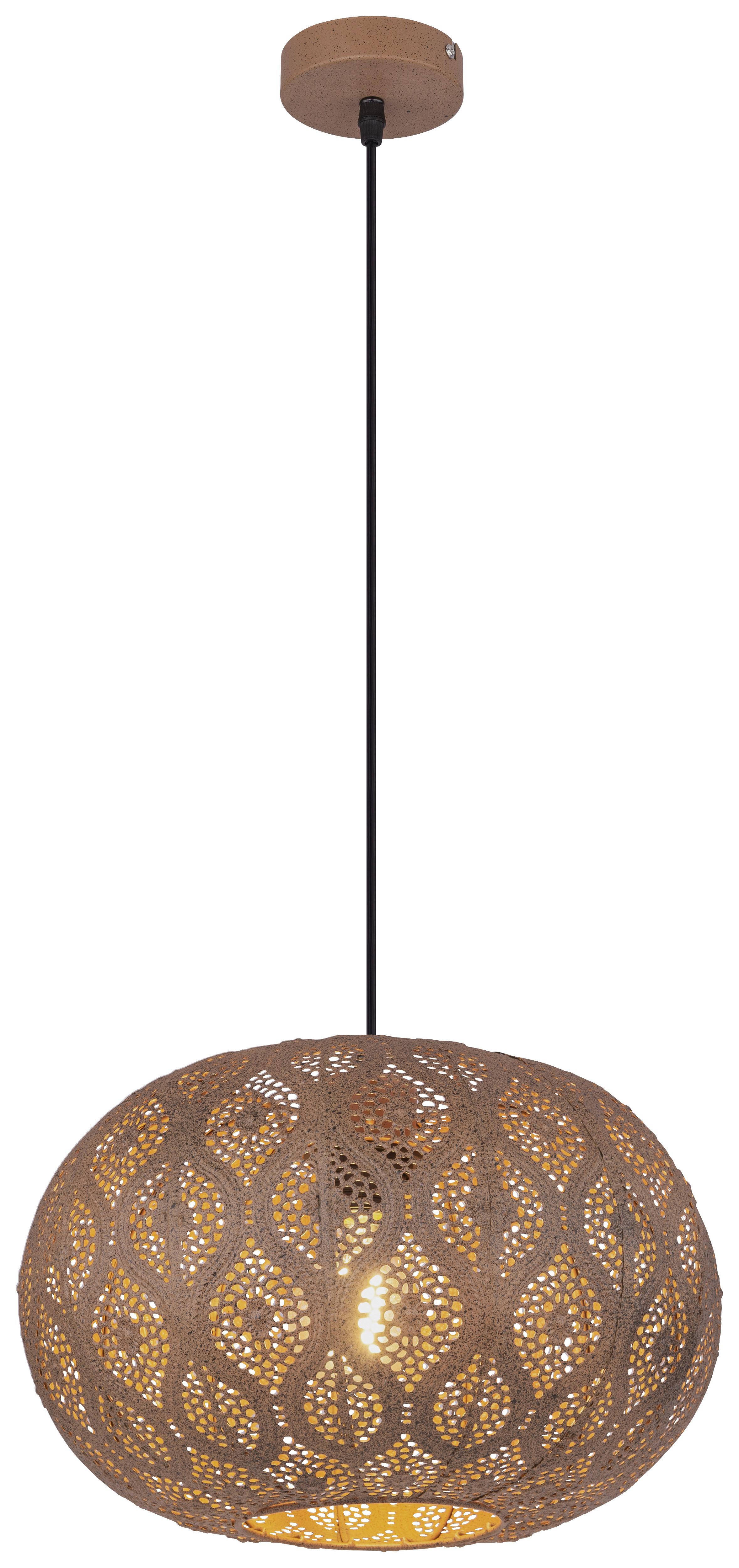 Hängeleuchte H: 120 cm 1-Flammig, Schirm mit Muster - Rostfarben/Schwarz, Basics, Textil/Metall (30/120cm) - Globo