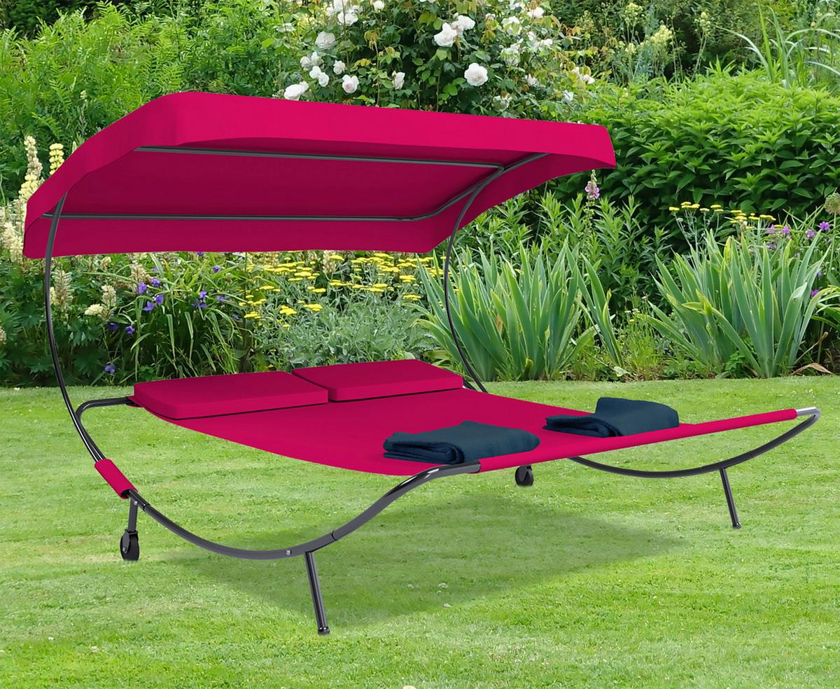 Doppel-sonnenliege Bindox Verstellbares Dach - Rot, Basics, Textil/Metall (130/137/200cm) - MID.YOU