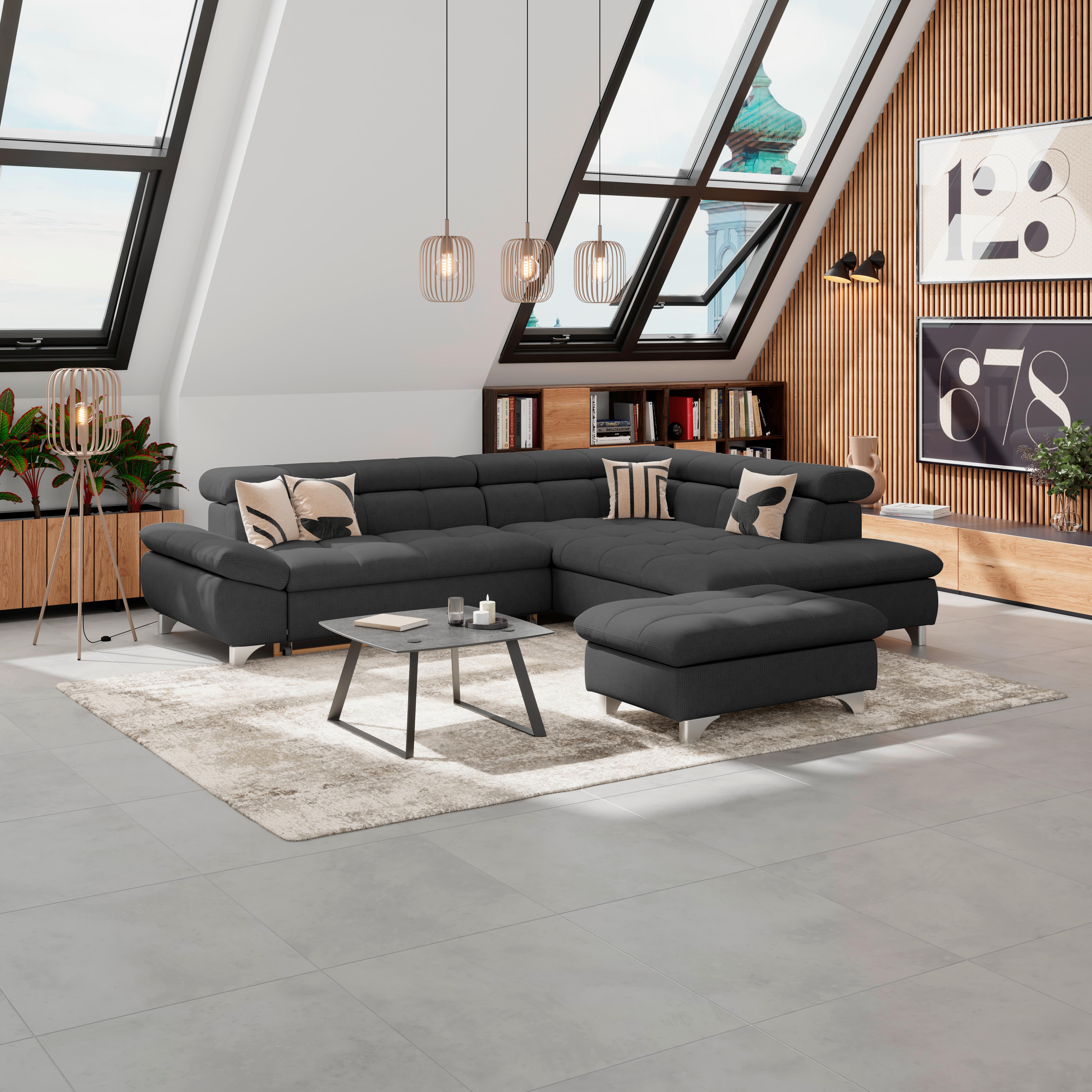 Hocker Gemini Schwarz, B: 108cm - Chromfarben/Schwarz, KONVENTIONELL, Textil (108/46/108cm)
