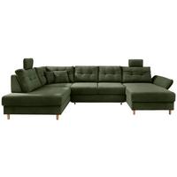 Wohnlandschaft Brizzini mit Schlaffunktion, Dunkelgrün - Dunkelgrün/Naturfarben, MODERN, Textil (206/338-352/176cm) - Livetastic