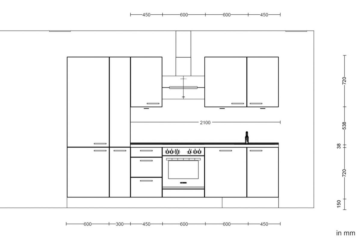 Kuchynská linka 300 cm, minerálna zelená,ultra matná - barvy dubu/černá, Moderní, kov/kompozitní dřevo (300cm) - Nobilia