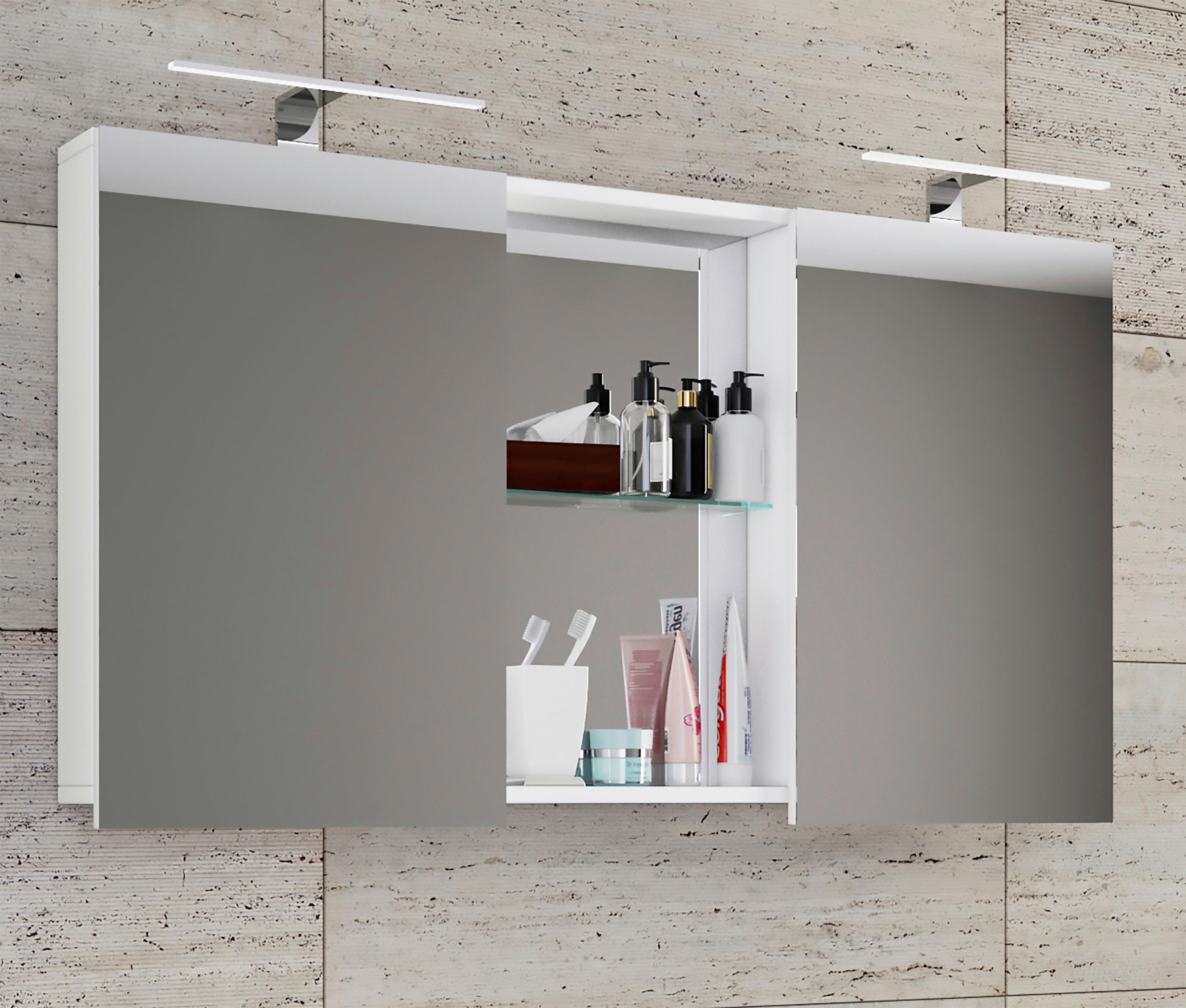 Spiegelschrank Budasi Weiß B: 112 cm - Weiß, MODERN, Holzwerkstoff (112/59/12cm) - MID.YOU