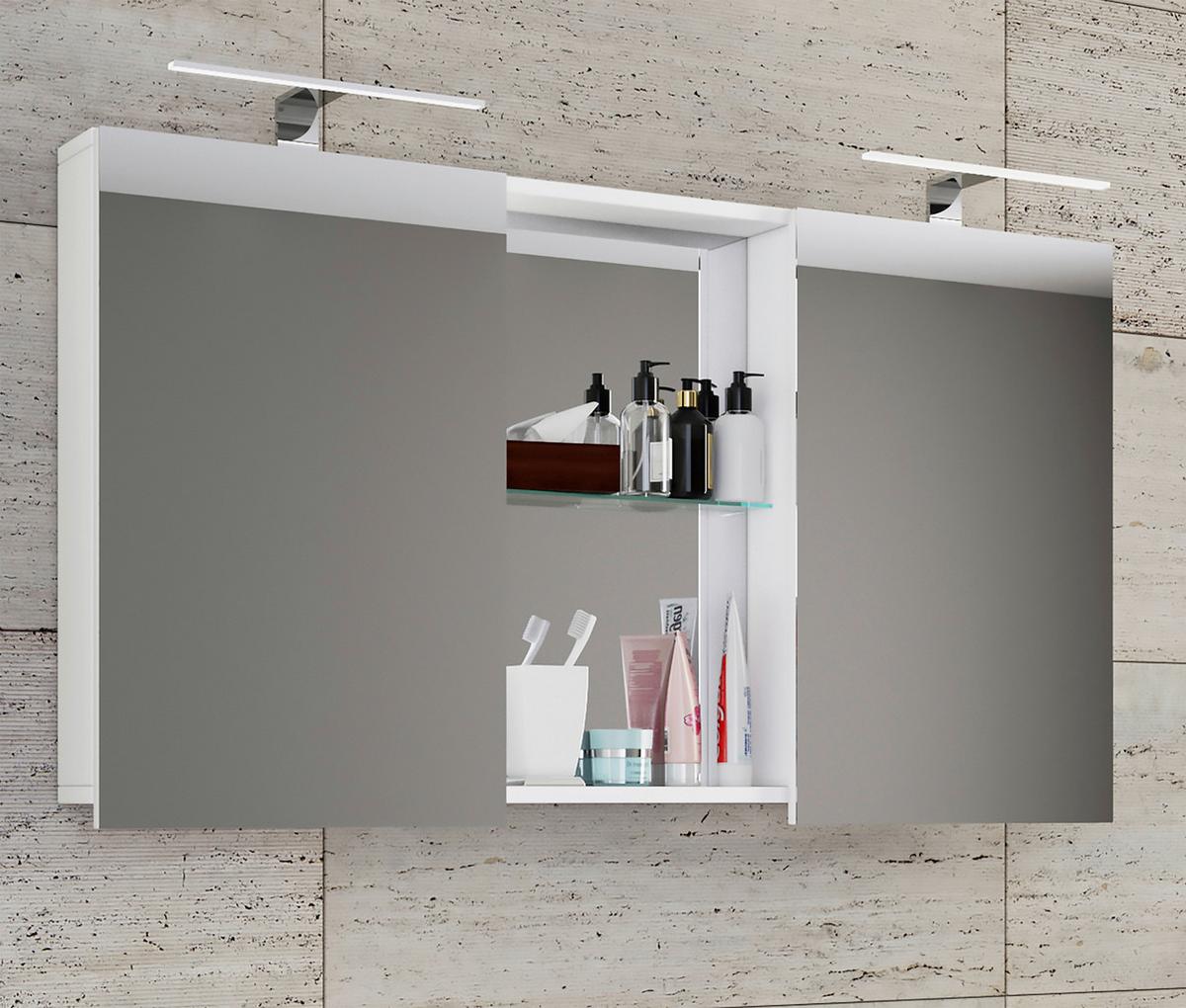 Spiegelschrank Budasi Weiß B: 112 cm - Weiß, MODERN, Holzwerkstoff (112/59/12cm) - MID.YOU