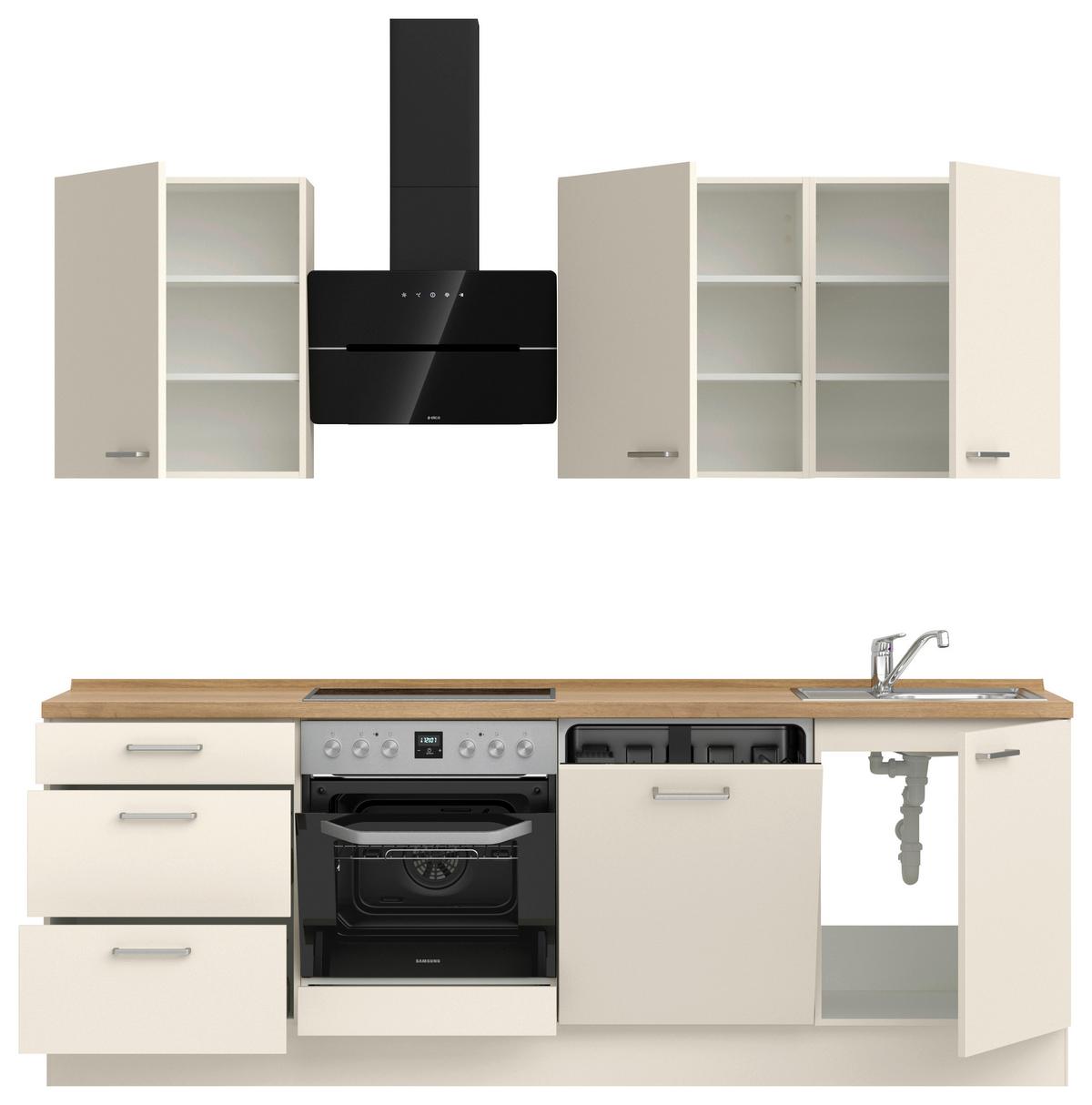 Kuchyňská linka 240 cm, magnóliová supermatná - barvy dubu/magnolie, Moderní, kov/kompozitní dřevo (240cm) - Nobilia
