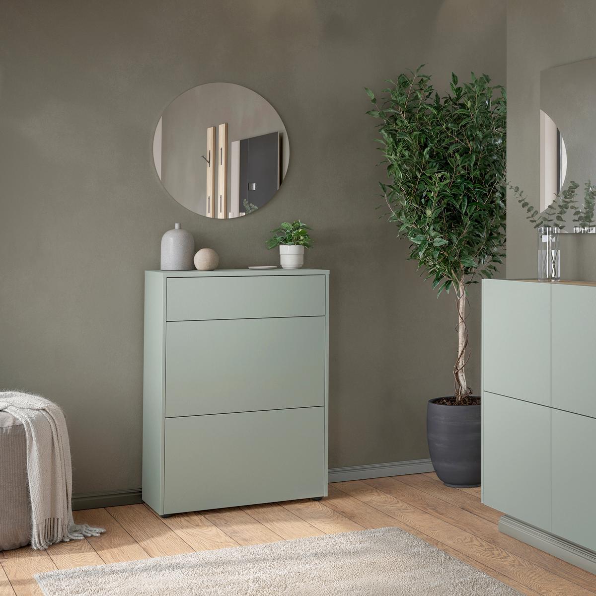 Garderobe GW-Binetto 2-teilig Grün/Eichefarben B: 70 cm - Eichefarben/Grün, Design, Holzwerkstoff (70/200/34cm) - Livetastic