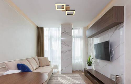 LED-Deckenleuchte 67280-18 - Dunkelbraun/Opal, Design, Holz/Kunststoff (46/22,5/7cm) - Globo