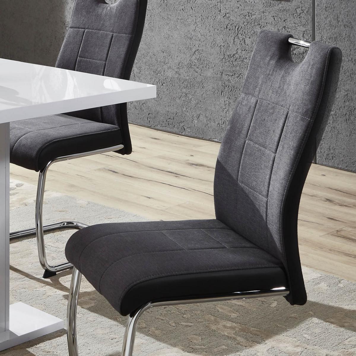 Schwingstuhl Alina S Anthrazit Gepolstert 2er-Set - Chromfarben/Anthrazit, MODERN, Textil/Metall (43/98/59cm) - MID.YOU