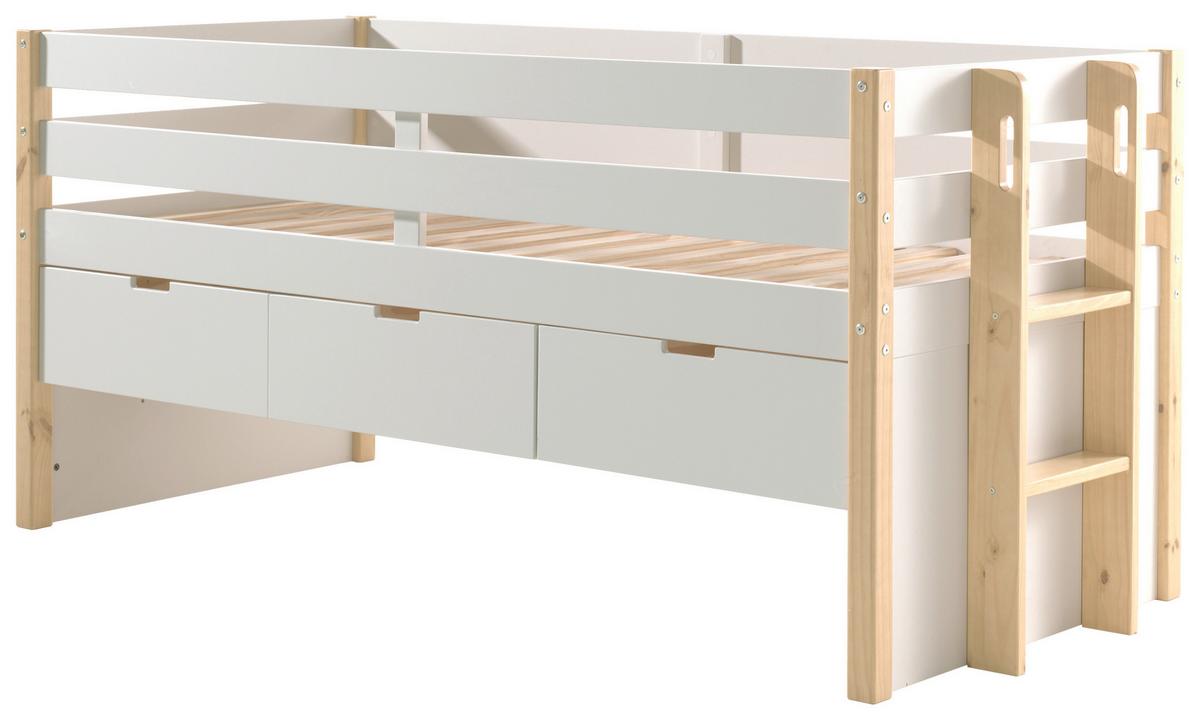 Stauraumbett 90x200 Margrit Weiß - Weiß/Kieferfarben, MODERN, Holz/Holzwerkstoff (90/200cm) - MID.YOU