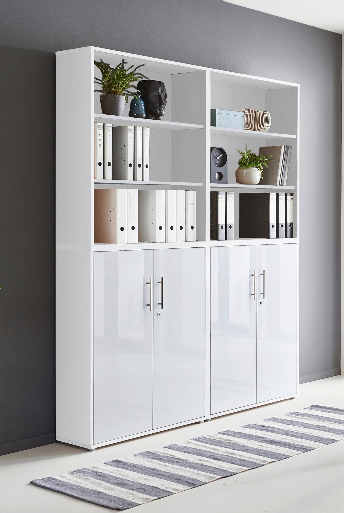 Aktenschrank Office Edition Weiß/Weiß Hochglanz - Weiß Hochglanz/Weiß, MODERN, Holzwerkstoff (168,8/227,2/33cm) - MID.YOU