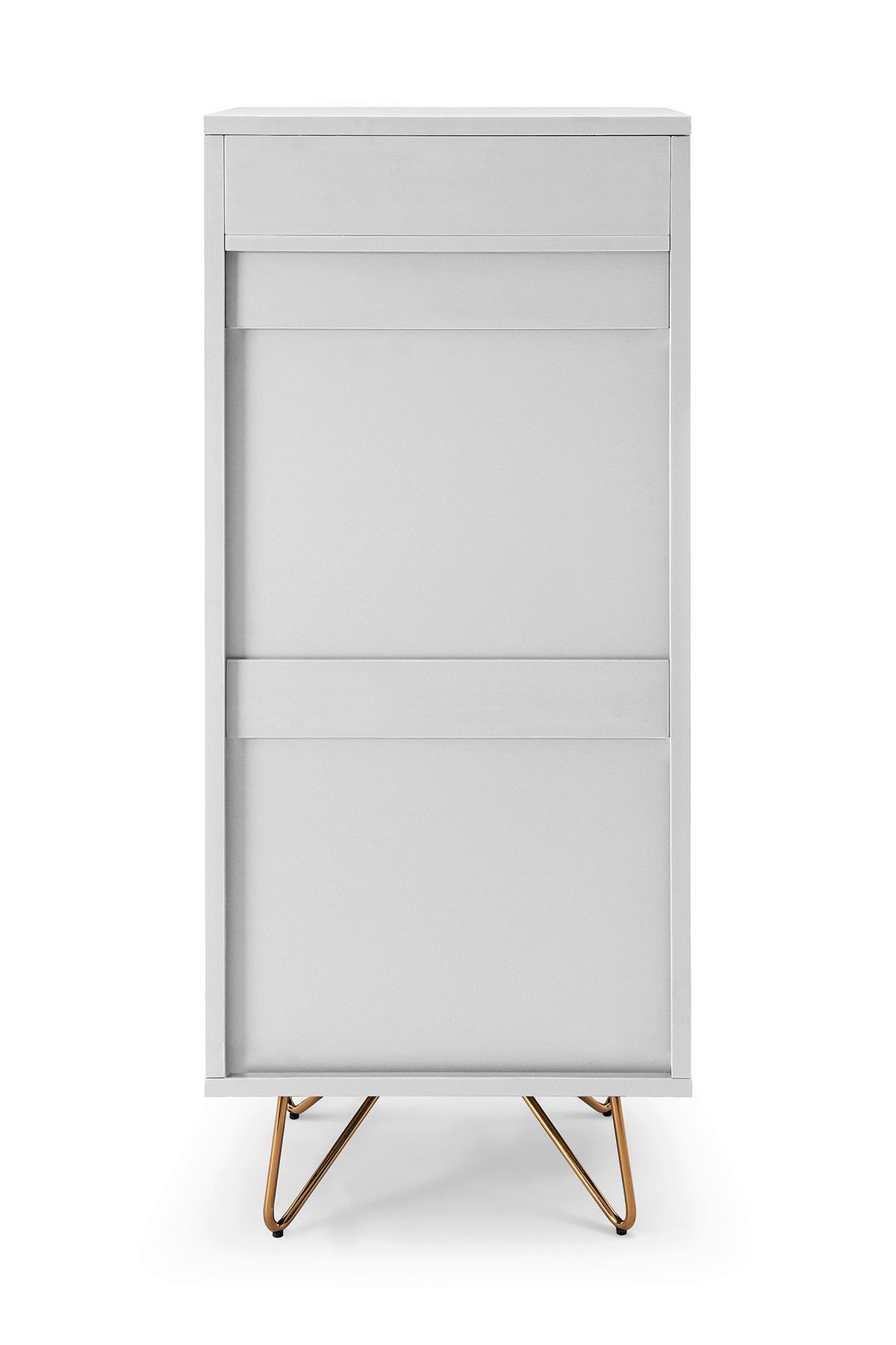 Kommode Weiß B: 45cm - Messingfarben/Weiß, Design, Glas/Holzwerkstoff (45/110/40cm) - Livetastic