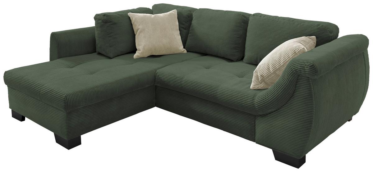 Ecksofa mit Schlaffunktion Flora Grün Cord - Beige/Schwarz, Design, Textil (190/250cm) - MID.YOU