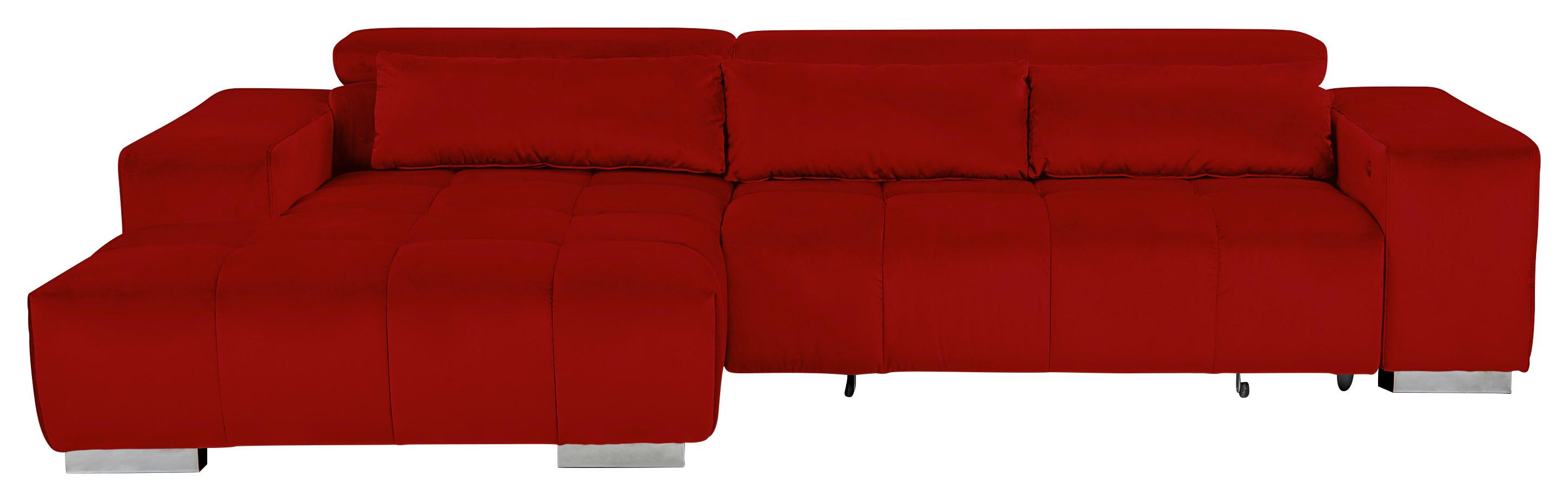 Ecksofa m. Relaxfunktion Orion Kopfstütze klappbar Rot - Silberfarben/Rot, KONVENTIONELL, Textil (186/307cm) - Livetastic