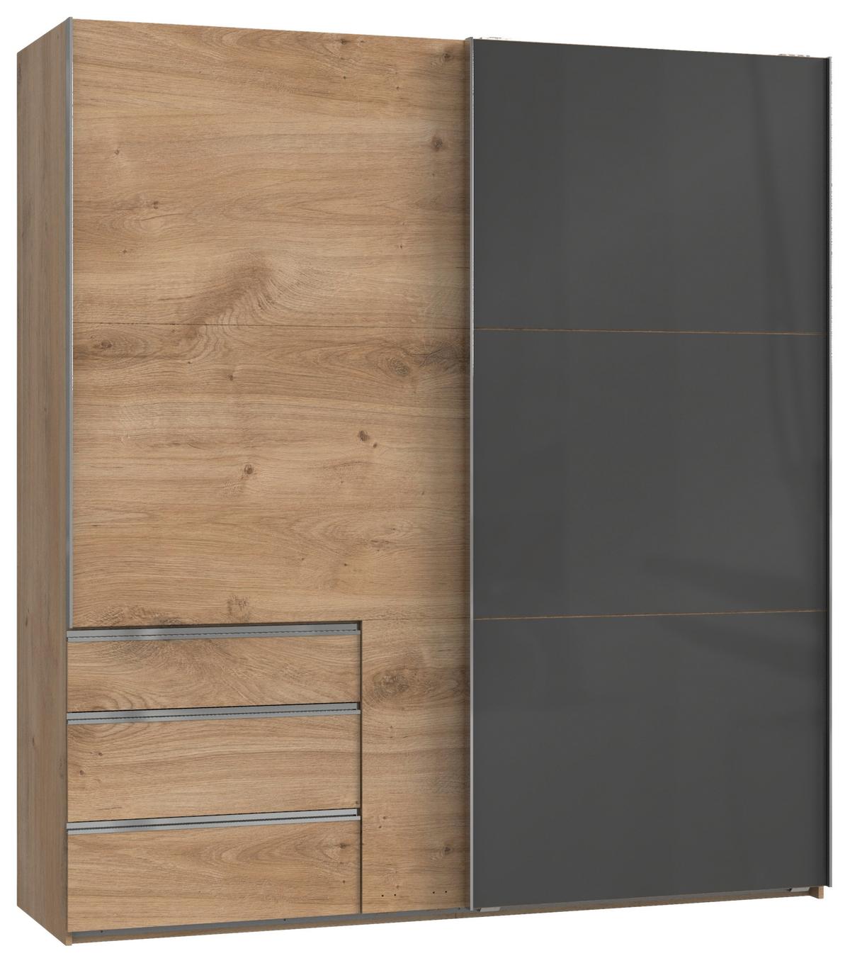 Schwebetürenschrank Mit Laden B:200cm Level Grau/eiche Dekor - Eichefarben/Grau, MODERN, Holzwerkstoff (200/216/65cm) - MID.YOU