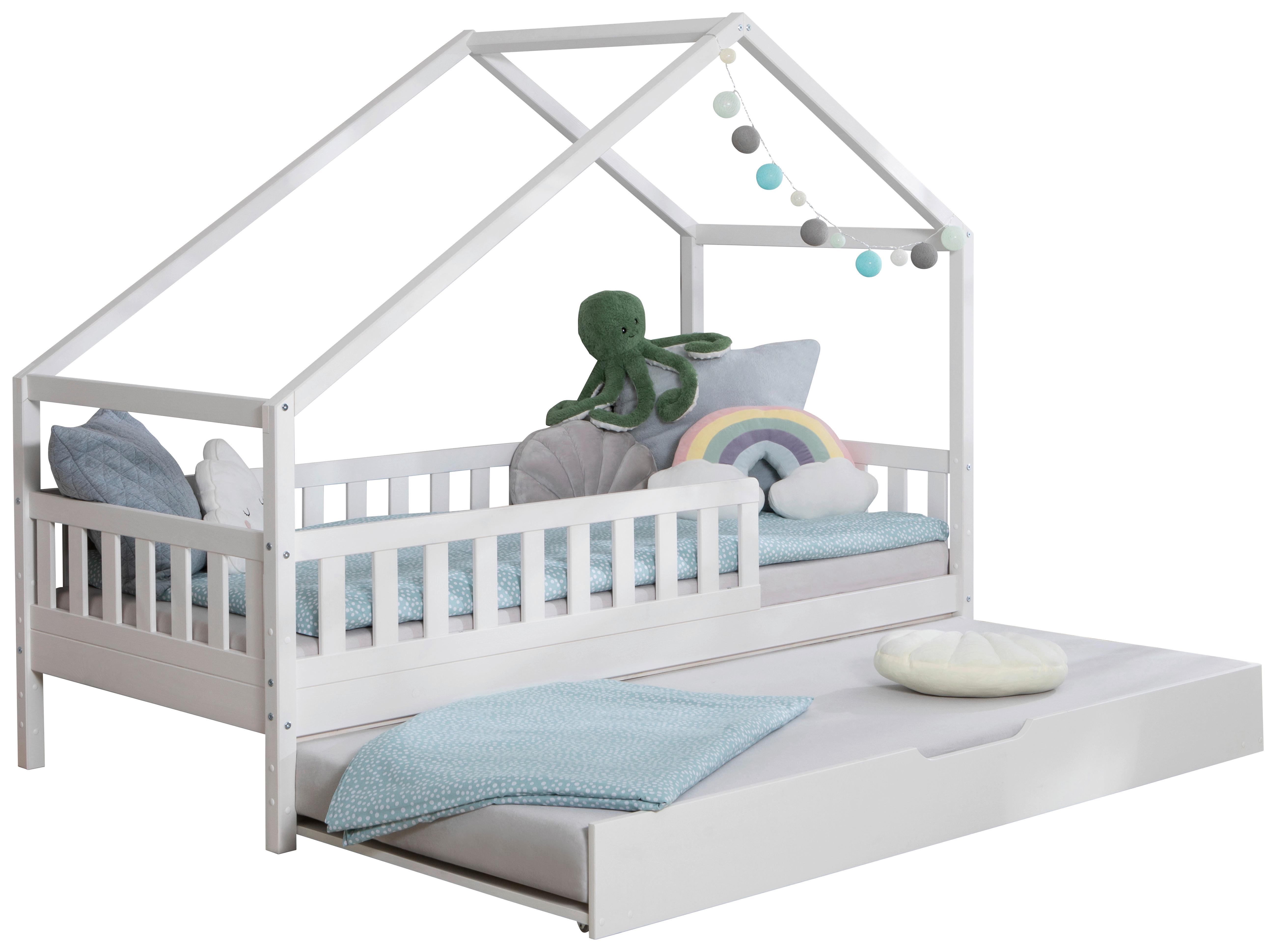 Hausbett Lou B: 140 cm Weiß Lou - Weiß/Naturfarben, MODERN, Holz/Textil (140/200cm) - MID.YOU