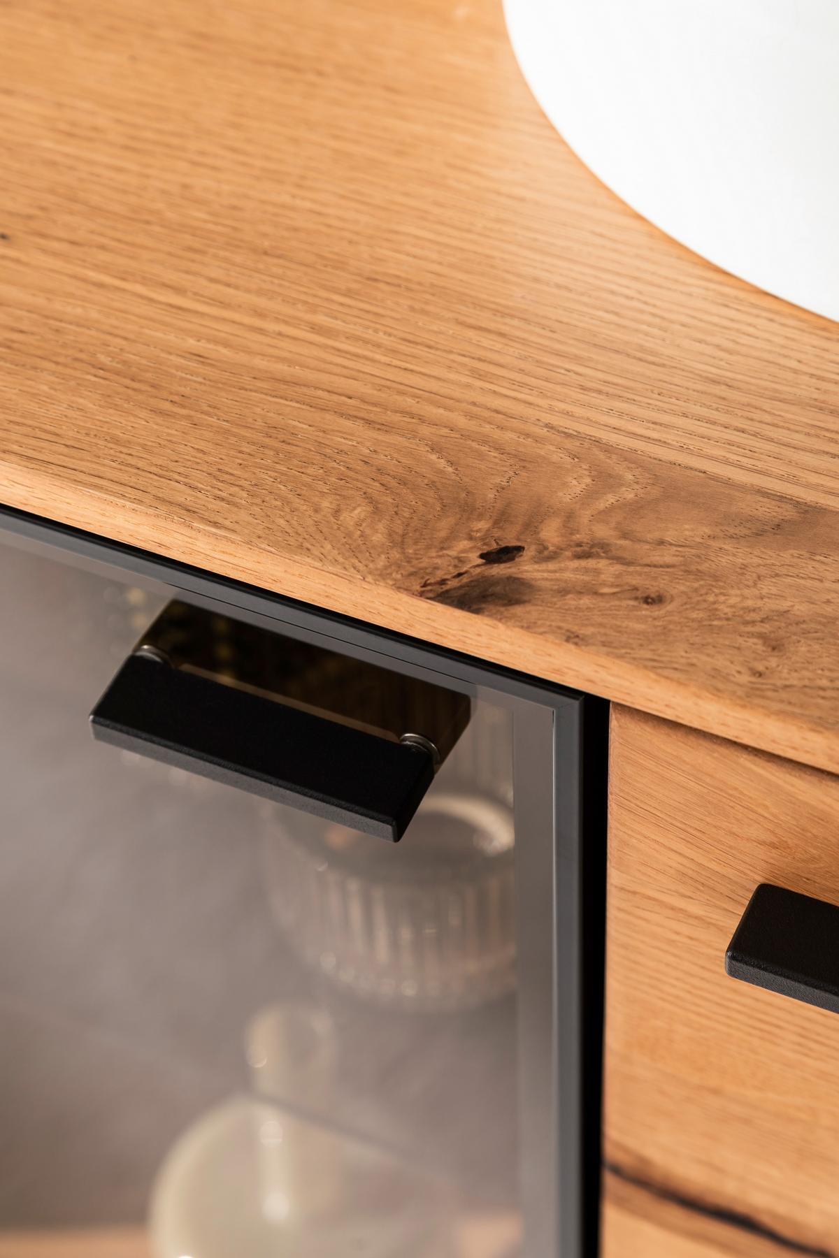 Lowboard Assini B: 213 cm Wildeiche - Wildeiche/Schwarz, Design, Glas/Holz (213/68/50cm) - MID.YOU