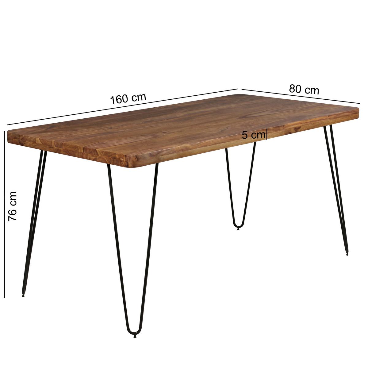 Esstisch Wl1.499 - Sheeshamfarben/Schwarz, Design, Holz/Metall (160/80/76cm) - MID.YOU