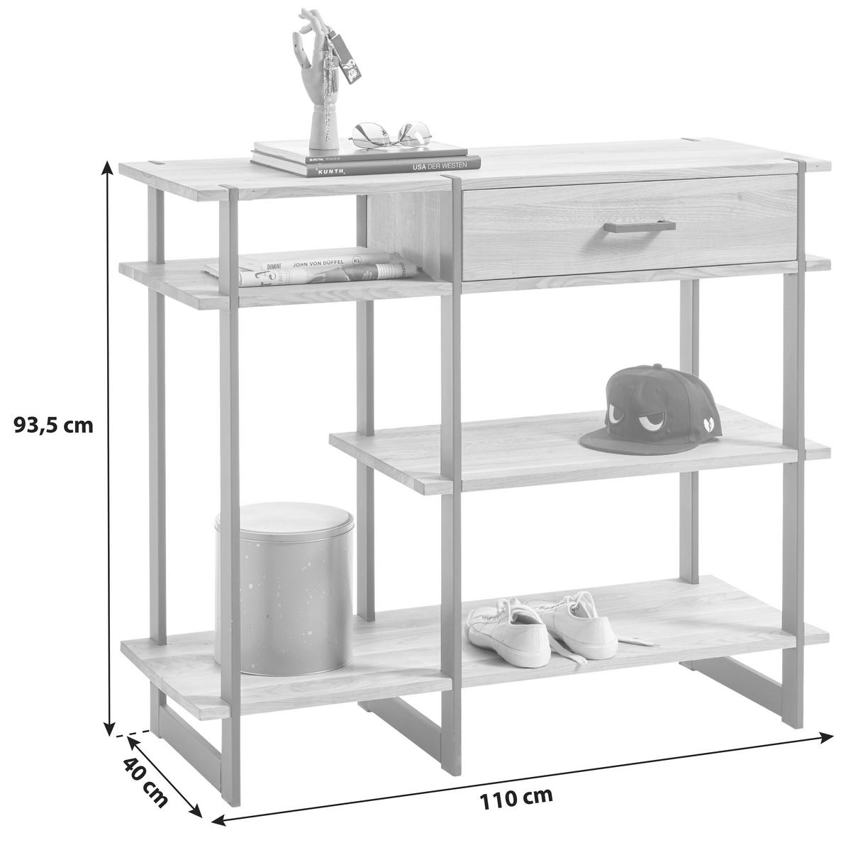 Konsolentisch Mit Ablagefach Paco, Eichefarben/schwarz - Eichefarben/Schwarz, Natur, Holz/Metall (110/93,5/40cm) - Livetastic
