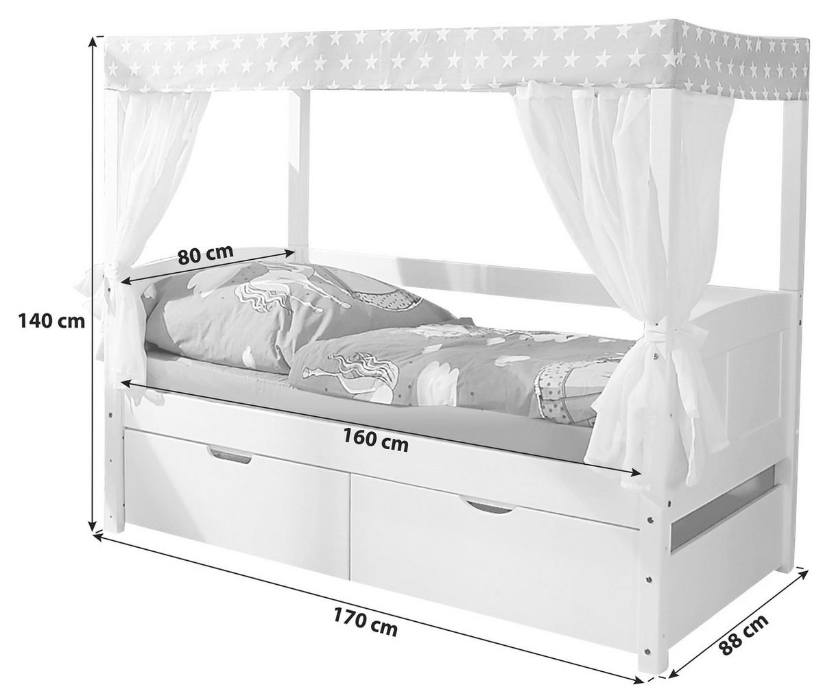 Detská posteľ s nebesami LINO MINI záves ružovo-biely - biela/ružová, Modern, drevo (80/160cm) - MID.YOU