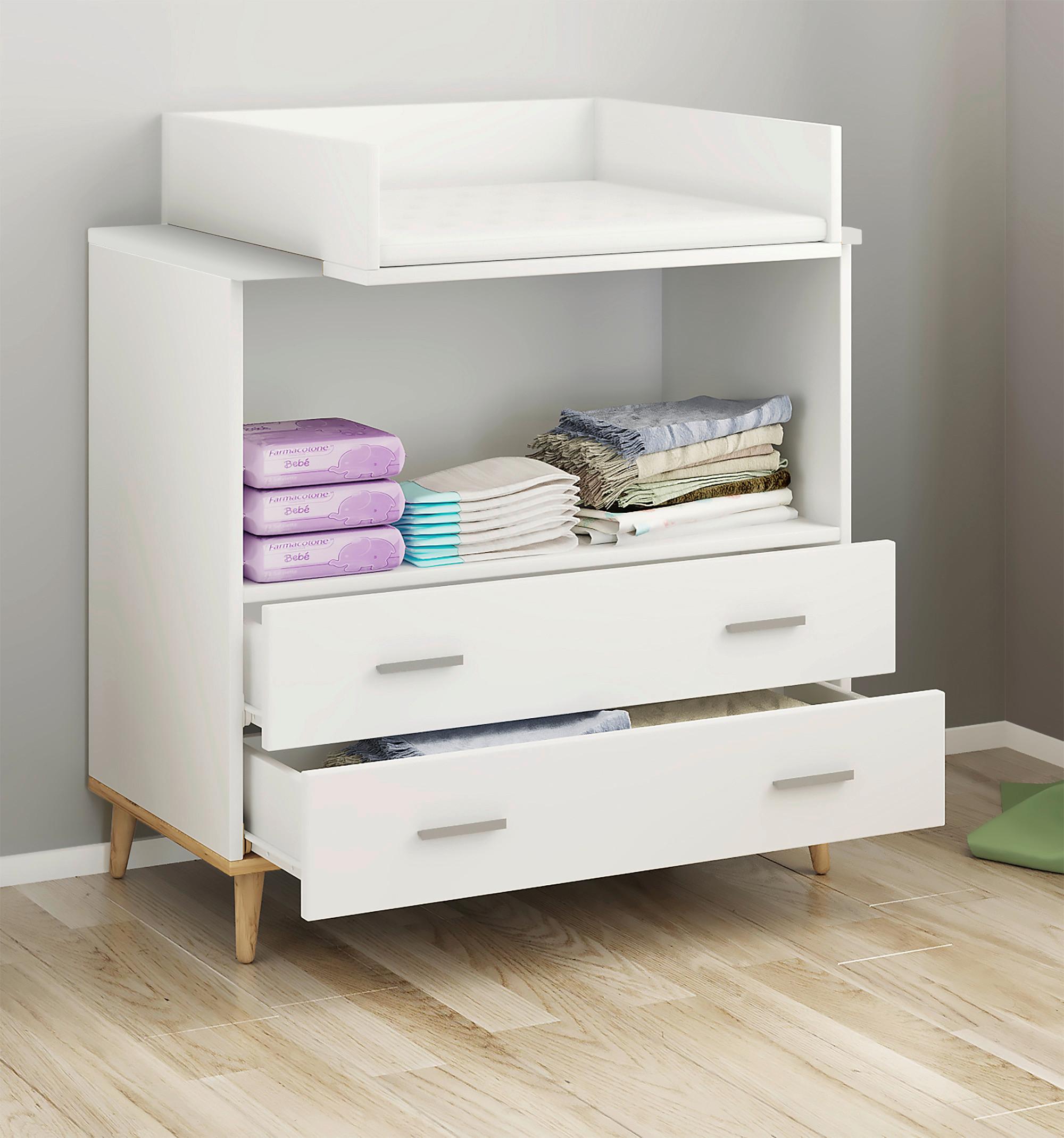 Wickelkommode Landos B: 80 cm Weiß/Honigeiche 1 Tür - Honigeiche/Weiß, MODERN, Holzwerkstoff (60/93/49cm) - MID.YOU