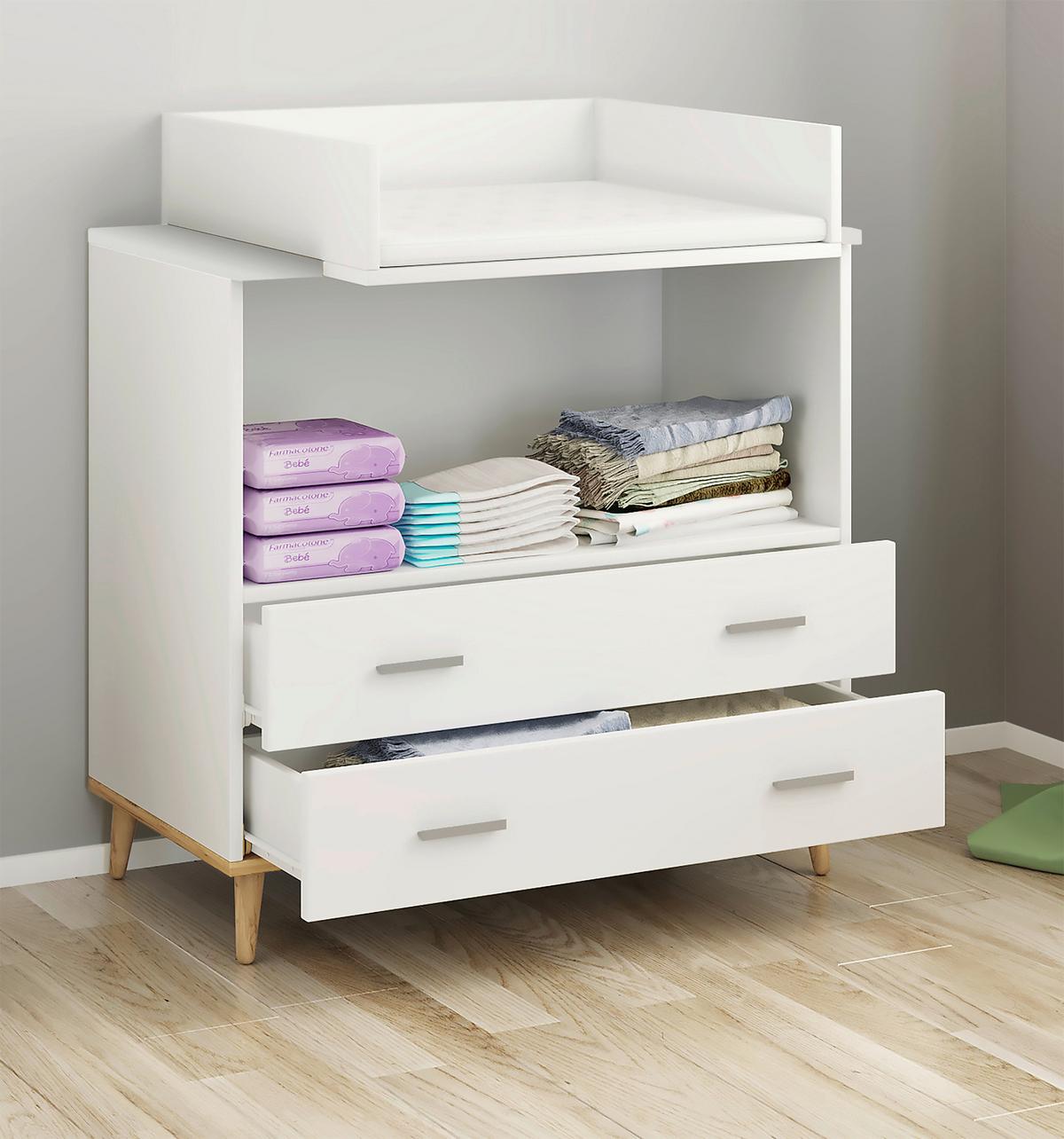 Wickelkommode Landos B: 80 cm Weiß/Honigeiche 1 Tür - Honigeiche/Weiß, MODERN, Holzwerkstoff (60/93/49cm) - MID.YOU