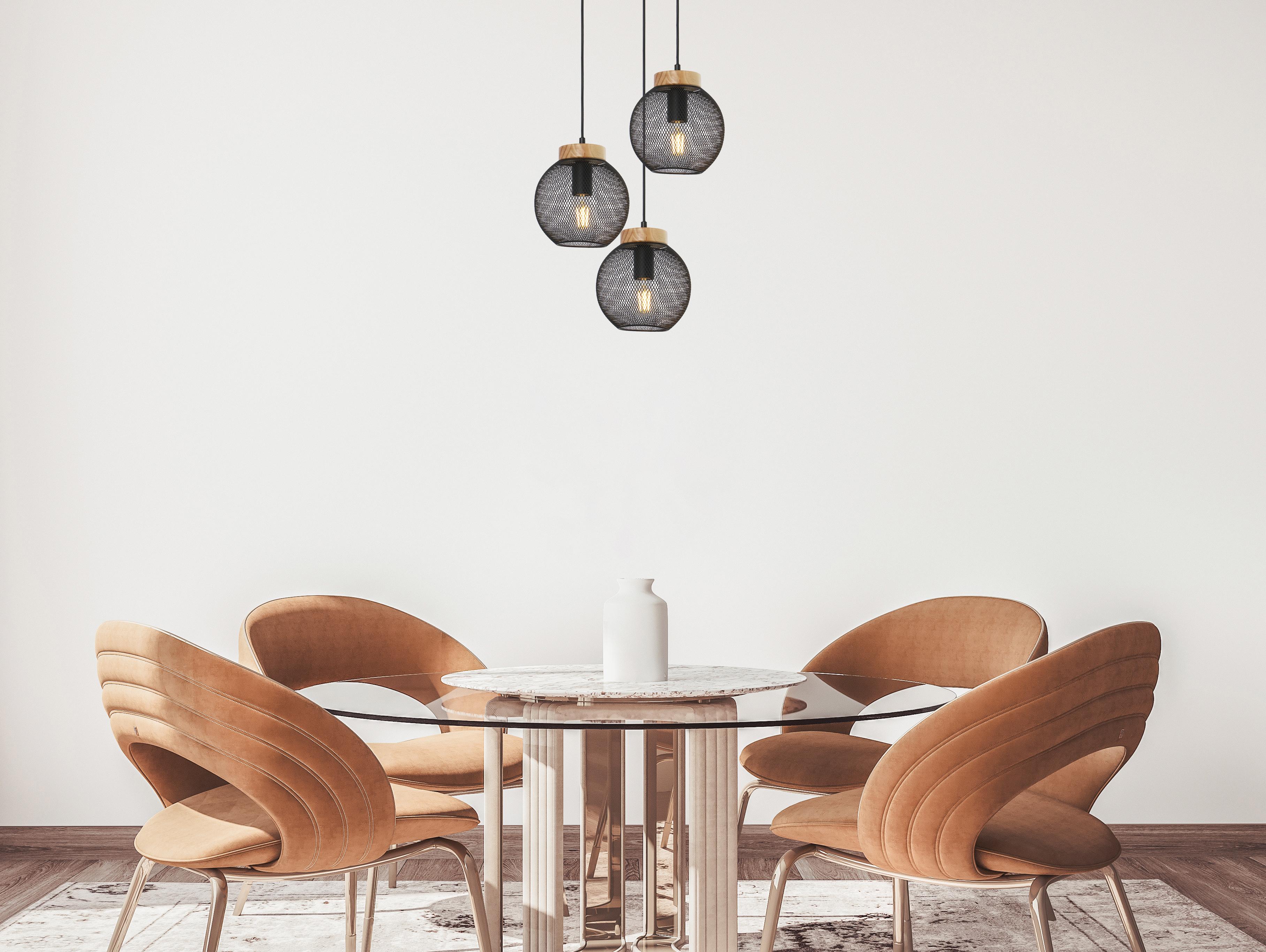 Hängeleuchte Vision H: 120 cm 3-Flammig mit Holz/ Metall