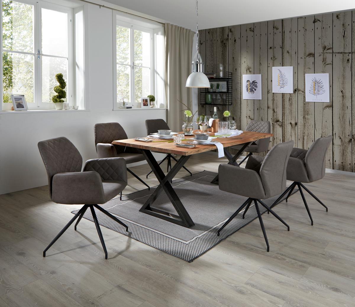 Esstisch mit Massivholz-Platte Calabria 180x100 cm Akazie - Schwarz/Akaziefarben, MODERN, Holz/Metall (180/78/100cm)