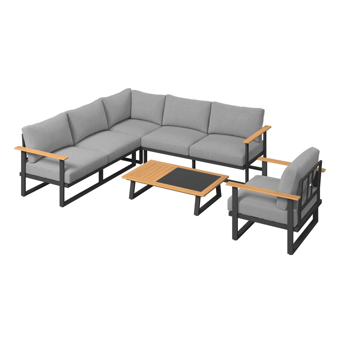 Loungegarnitur Arizona - Grau, MODERN, Holz/Textil (219/219cm) - Beldano