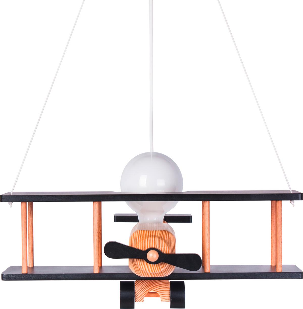 Kinderhängeleuchte Flugzeug H: 75 cm 1-Flammig - Schwarz/Naturfarben, KONVENTIONELL, Holz (42/45/75cm)