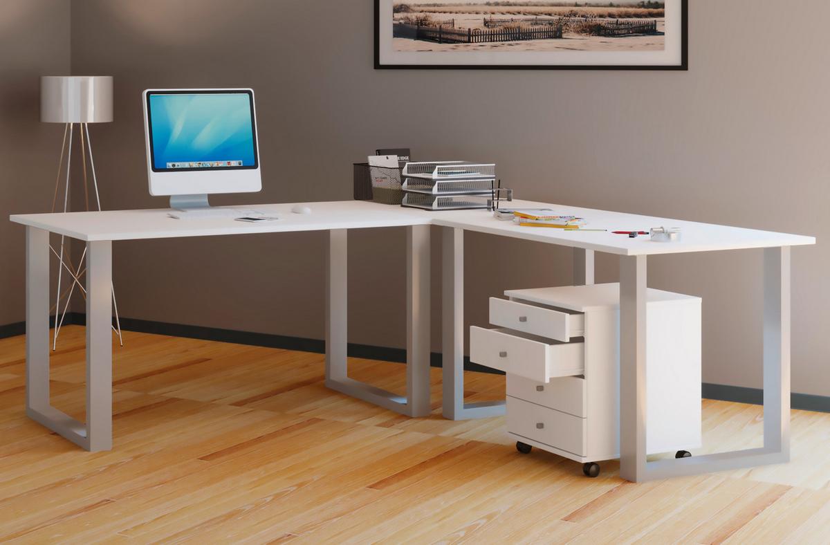 Schreibtisch B: 50 cm H: 76 cm Lona Grau/Silberfarben - Silberfarben/Weiß, MODERN, Holzwerkstoff/Metall (190/160/76cm) - MID.YOU