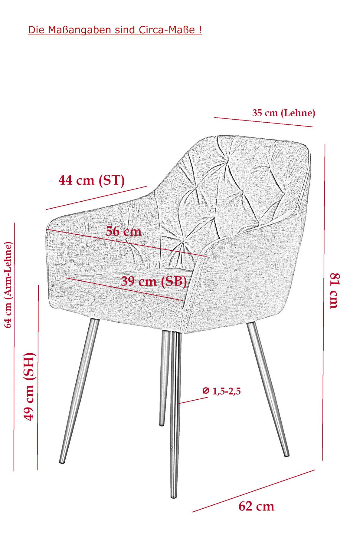 Armlehnstuhl Tina Anthrazit Gepolstert 2er-Set - Anthrazit/Schwarz, MODERN, Textil/Metall (56/81/62cm) - MID.YOU