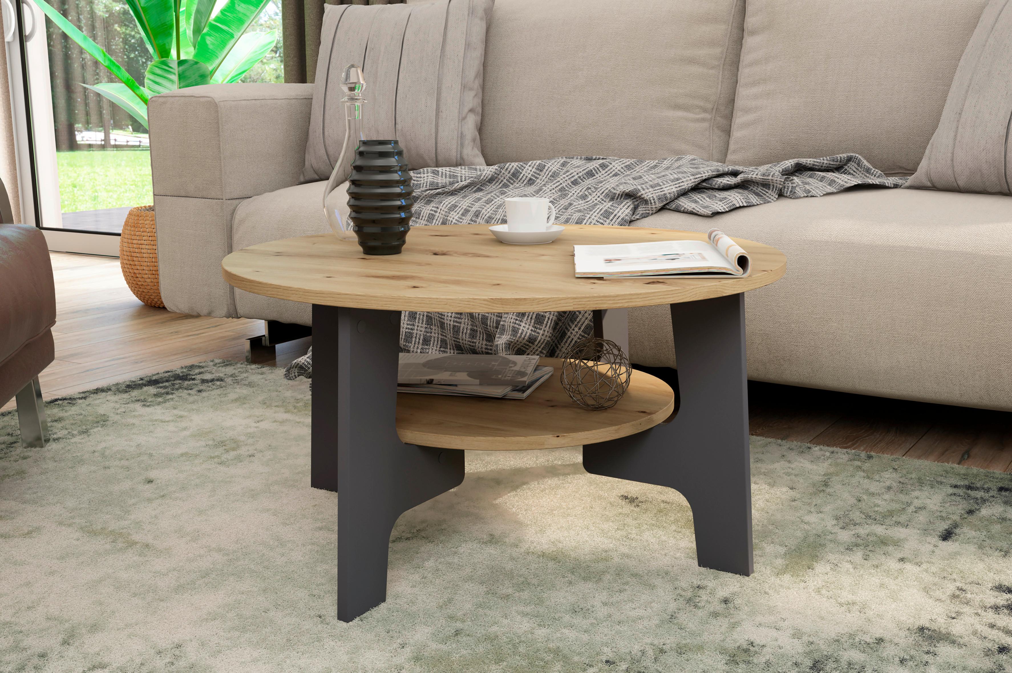 Couchtisch Jonny Anthrazit/eiche Artisan - Anthrazit/Eiche Artisan, LIFESTYLE, Holzwerkstoff (80/42,5/80cm) - MID.YOU