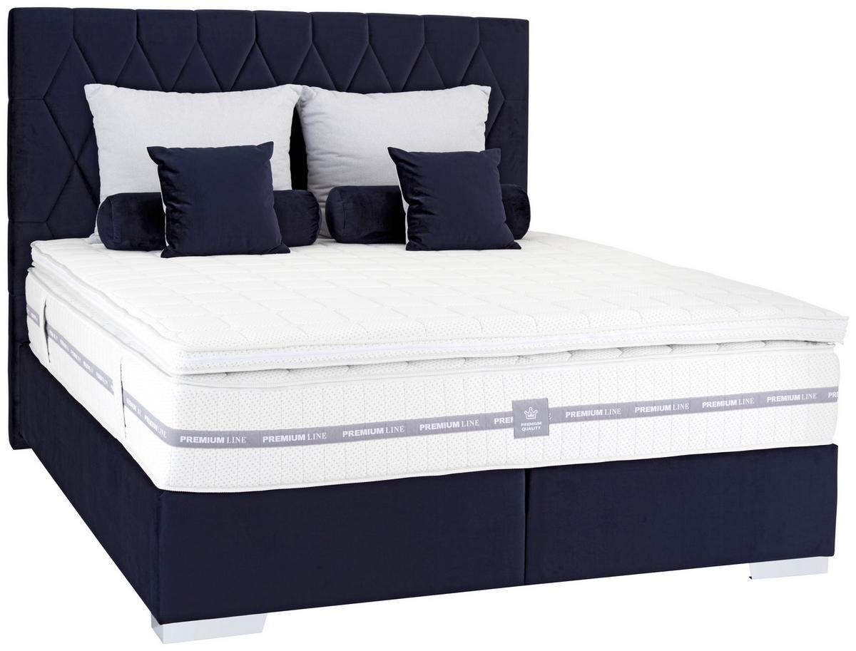 Boxspringbett 160x200cm Paula 1 - Chromfarben/Dunkelblau, MODERN, Textil (160/200cm)