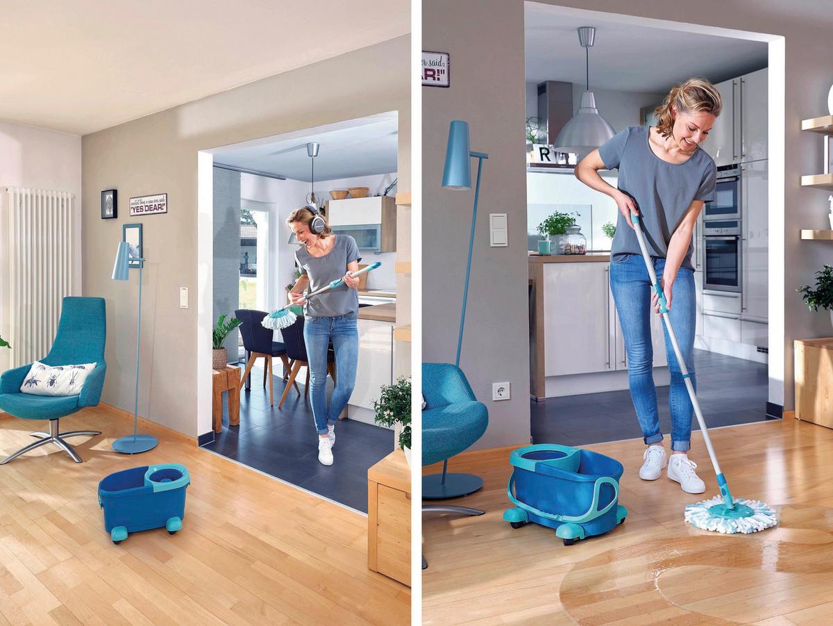 Bodenwischer-Set Clean Twist mit Eimer und Teleskopstiel - Türkis/Silberfarben, Basics, Kunststoff/Metall - Leifheit