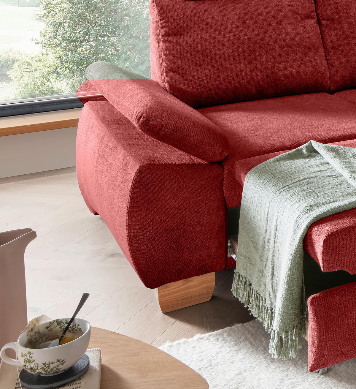 Eckschlafsofa Positano, Rot S: 261x206 Cm - Wildeiche/Rot, MODERN, Textil (261/206cm) - Livetastic