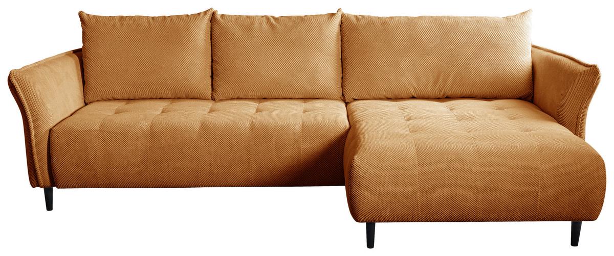 Ecksofa mit Schlaffunktion & Bettkasten Monte Carlo Braun - Senfgelb/Schwarz, Trend, Textil (290/160cm)