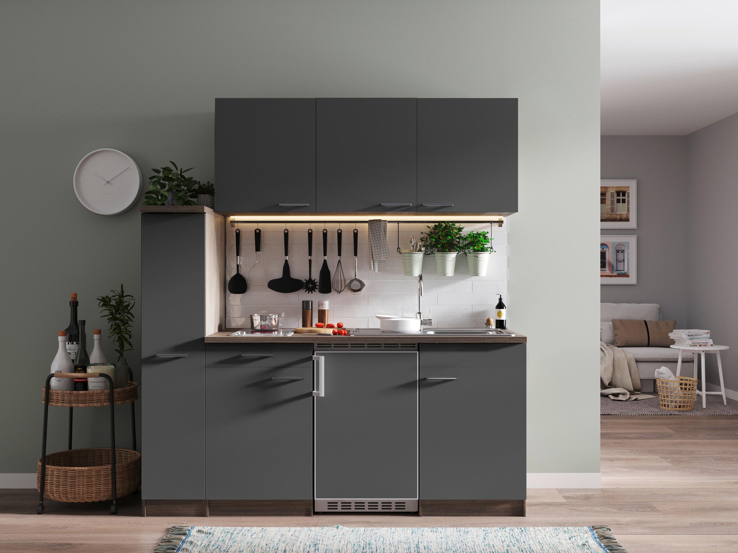KÜCHENBLOCK OLIVER SINGLEKÜCHE 180 CM - Eichefarben/Grau, Basics, Holzwerkstoff (180cm) - Respekta
