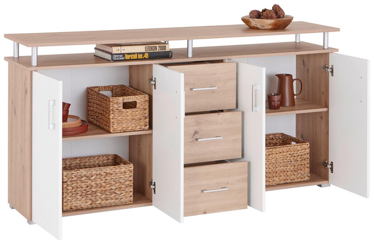 Kommode 176 Cm Lift, Eiche Dekor/weiß - Eichefarben/Weiß, MODERN, Holzwerkstoff (176/90/38cm)