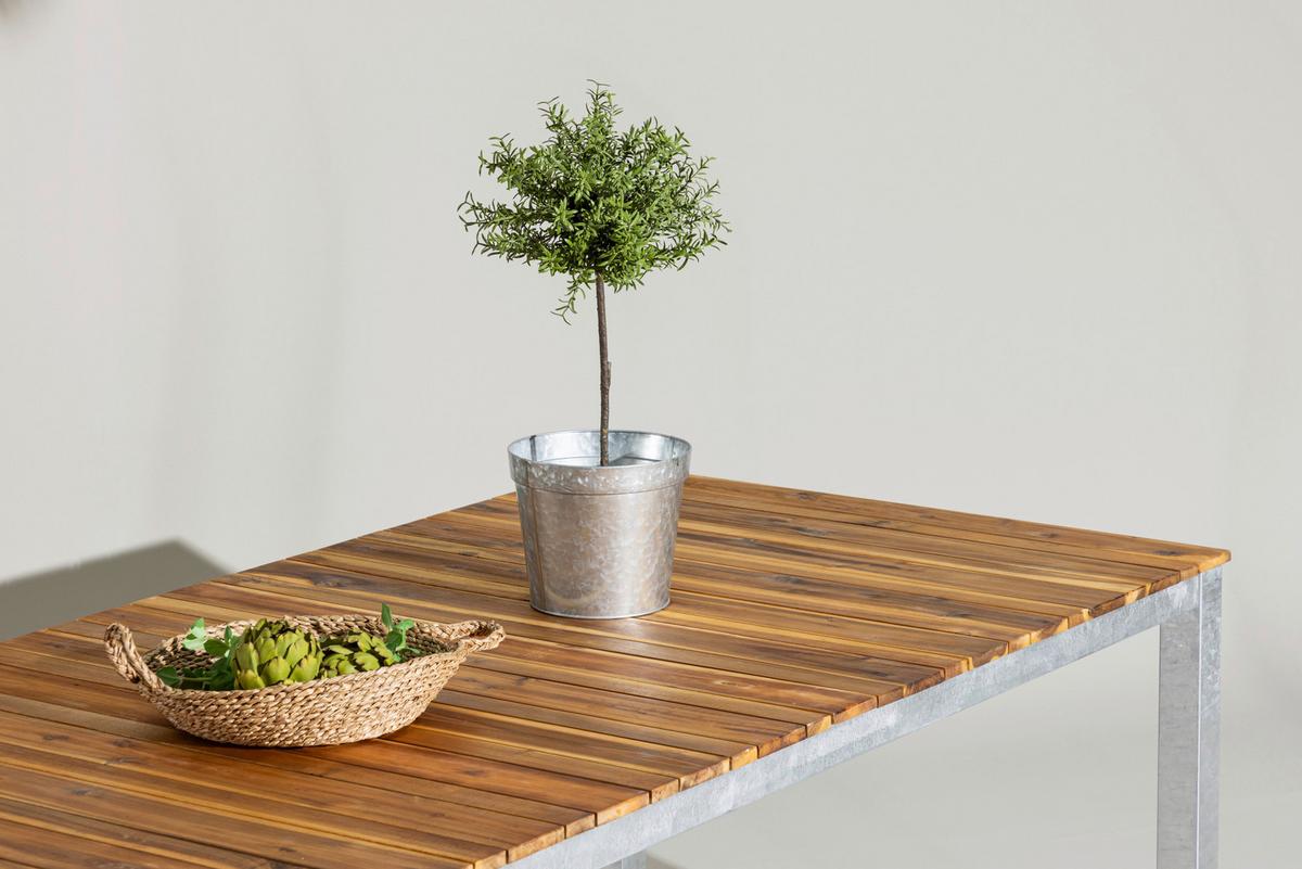 Gartentisch Zenia - Zinkfarben/Akaziefarben, KONVENTIONELL, Holz/Metall (200/100/74cm) - Gardenson
