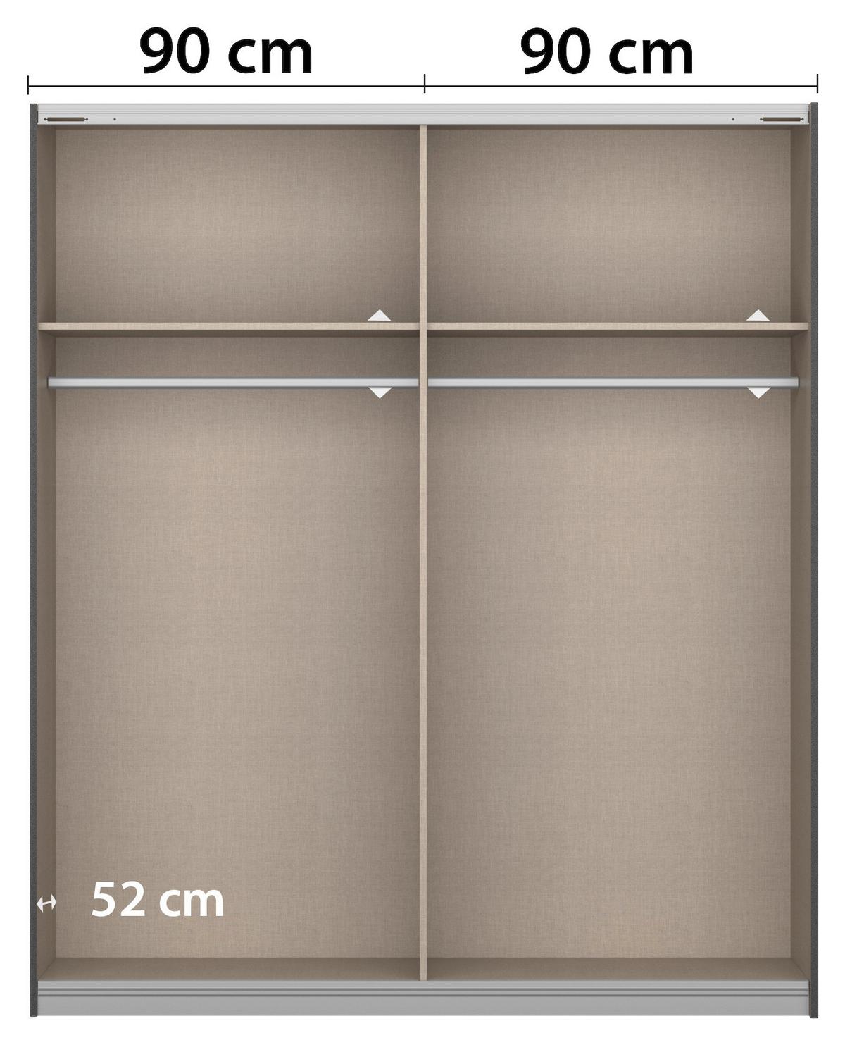 Schwebetürenschrank Artemis B: 181cm Anthrazit/Eiche Dekor - Anthrazit/Eiche Artisan, MODERN, Glas/Holzwerkstoff (181/210/62cm) - Rauch Möbel