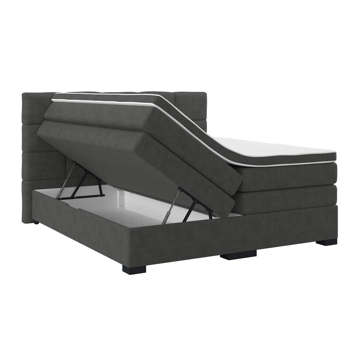 Boxspringbett April - Graubraun/Schwarz, MODERN, Textil (200/200cm)