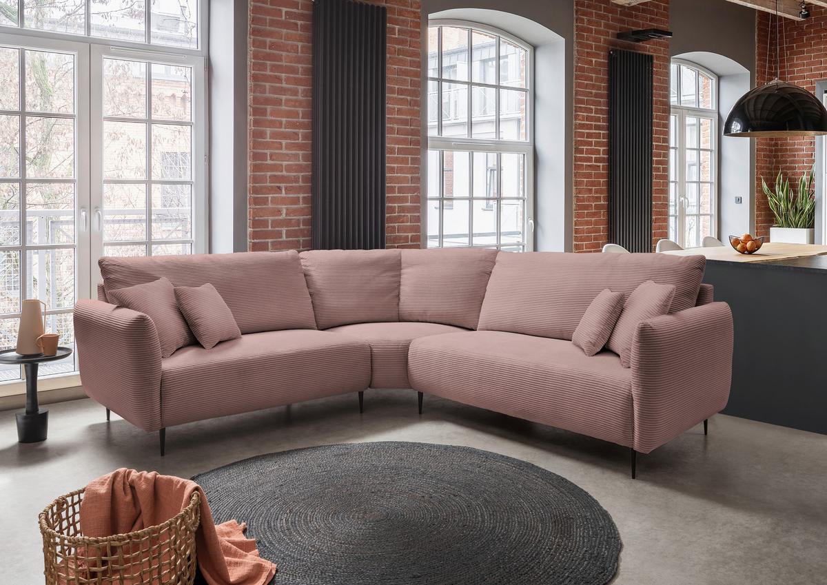 Ecksofa Vanilla Rosa S: 256x256 cm - Schwarz/Rosa, Design, Textil (256/256cm) - Livetastic