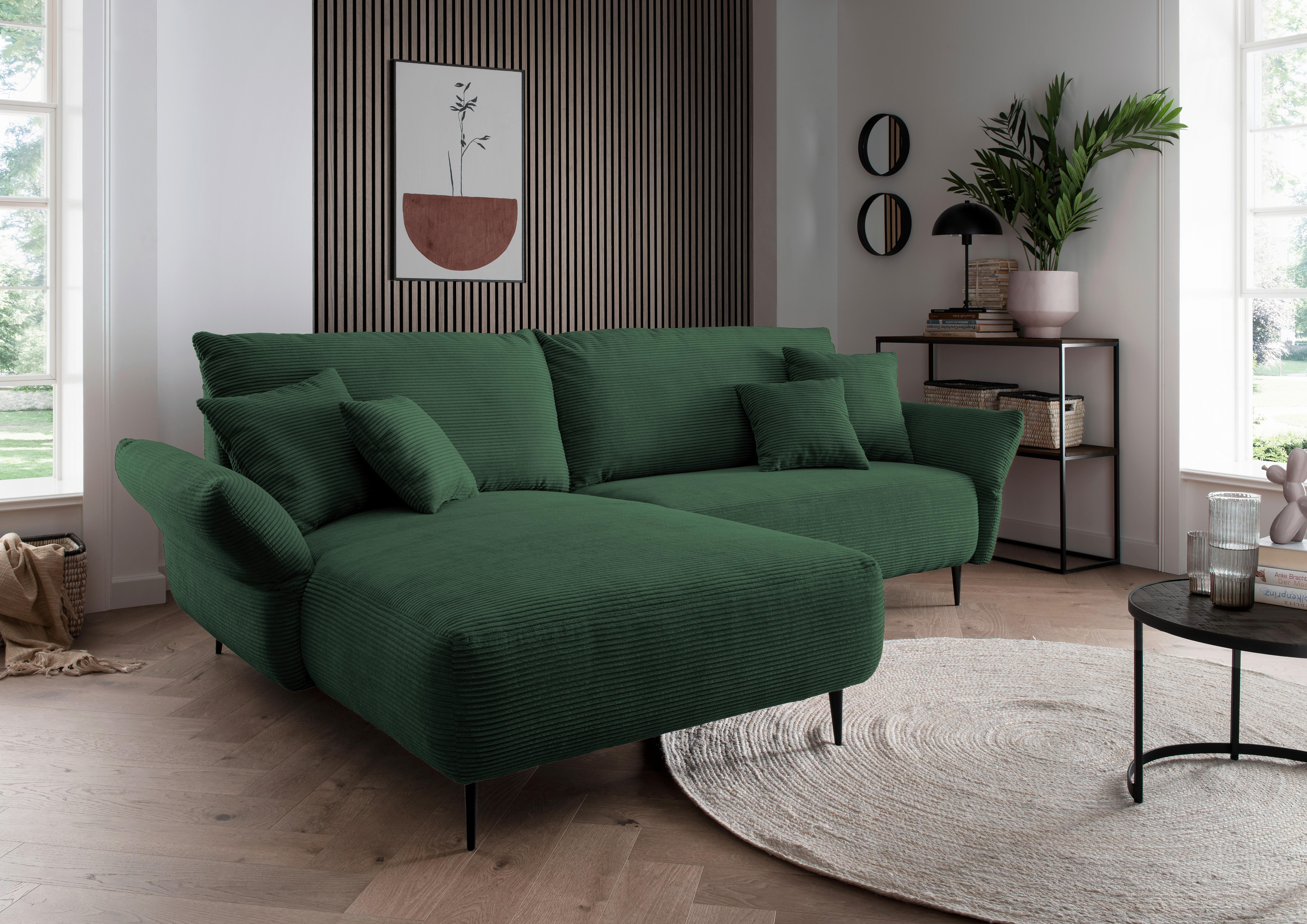 Ecksofa Vanilla Dunkelgrün S: 178x264-302 Cm - Dunkelgrün/Schwarz, Design, Textil (178/264-302cm) - Livetastic