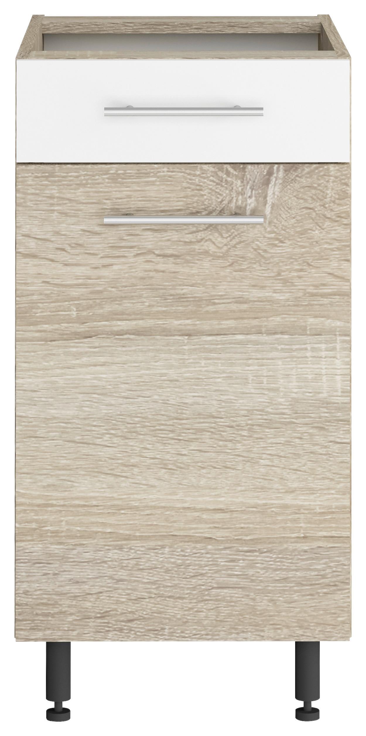 Alsószekrény Corina - Sonoma tölgy/fehér, fa/fém (40/82,4/58cm)