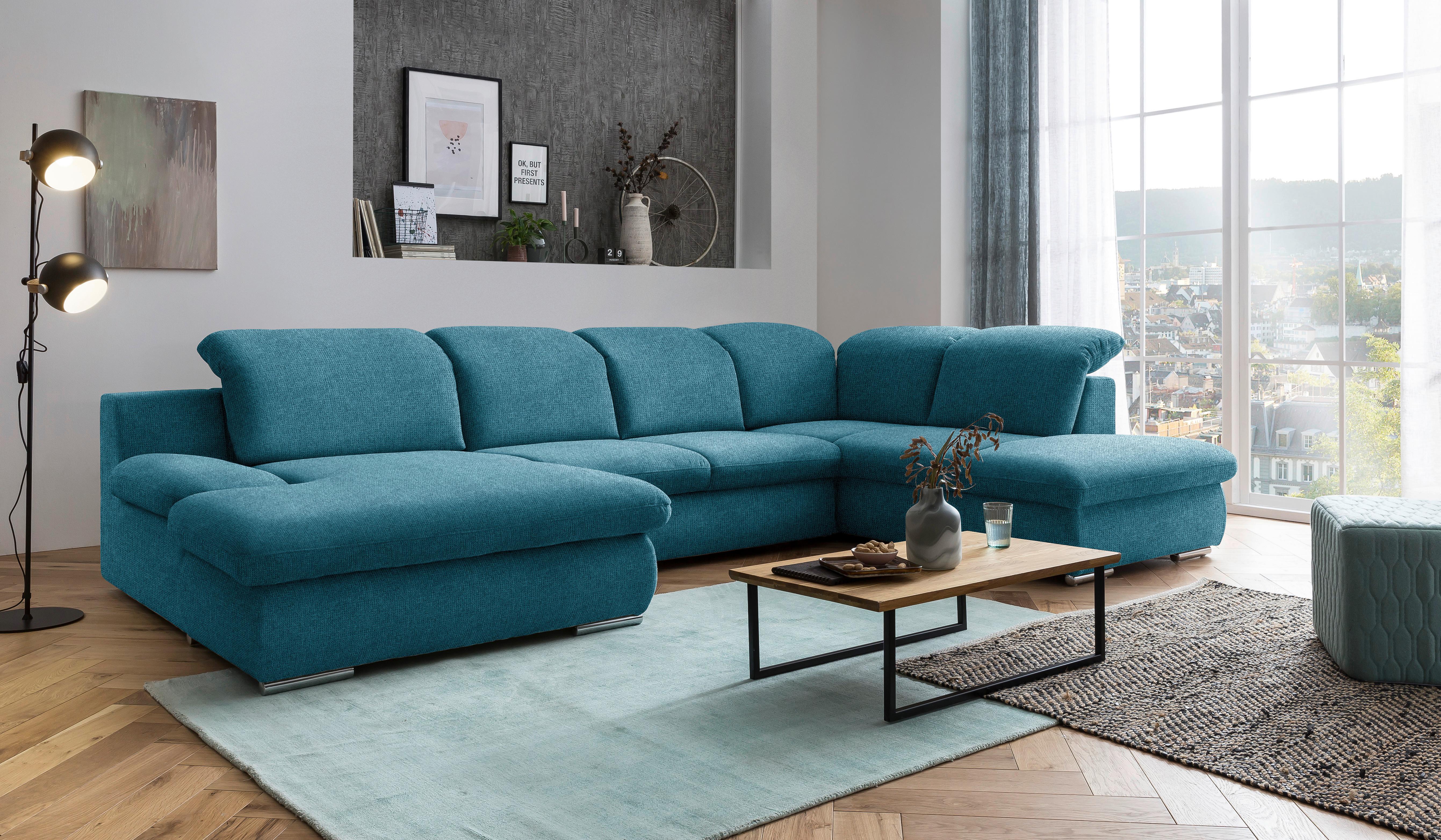 Wohnlandschaft Isona Blau Chenille - Chromfarben/Blau, Design, Textil (165/353/212cm) - Livetastic