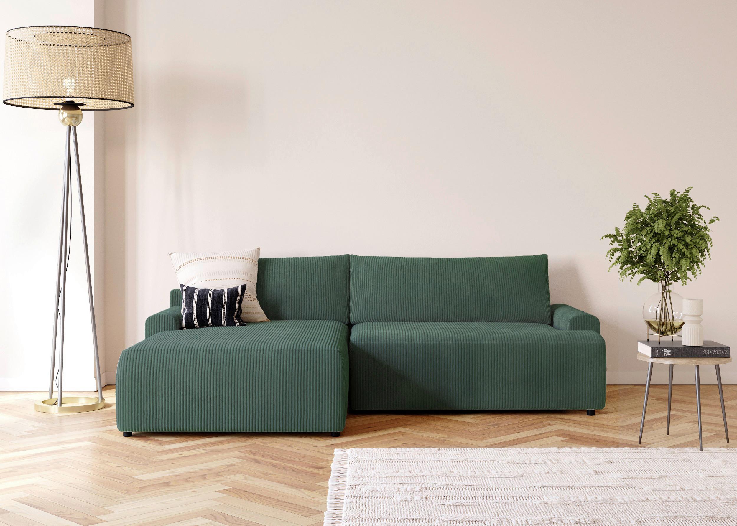 Eckschlafsofa Prag, Dunkelgrün S: 167x253 cm - Dunkelgrün/Schwarz, MODERN, Textil (167/253cm) - Trendmanufaktur